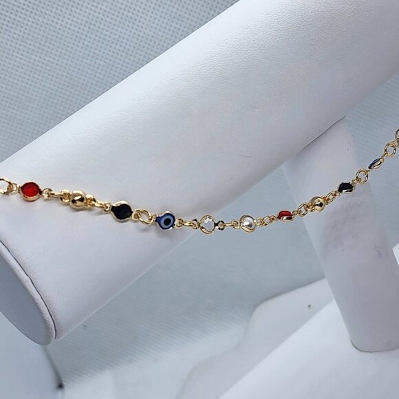 Brand New Brazilian 18k Gold Filled Blue Evil Eye w/ multi colors Anklet - Picture 3 of 4